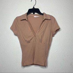 timing nude button top with collar polo business casual